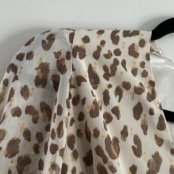 Express Wmn XS Brown/Ivory/Gold Cheetah Print V-Neck Sheer Sleeve Ruffle Dress - Picture 6 of 10